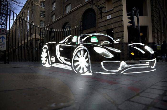 светографика, рисование светом, машины нарисованные светом, автомобили, суперкары